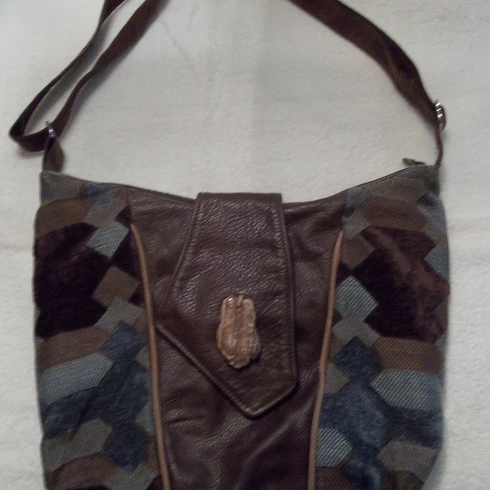 Vintage ERDA Leather & Tapestry Satchel Handbag